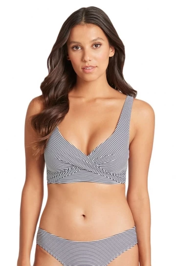 Sea Level Positano Stripe Cross Front Bra Aqua 3 Sea Level Positano Stripe Cross Front Bra Aqua - Image 3