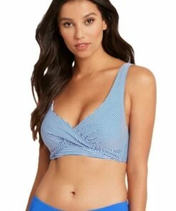 Sea Level Positano Stripe Cross Front Bra Aqua -Cheap Swimweargalore Store slvsl3110po.438 sea level positano stripe cross front bra 2