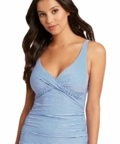 Sea Level Positano Stripe Cross Front Tankini Separate Aqua -Cheap Swimweargalore Store slvsl3206po.438 sea level positano stripe cross front tankini separate