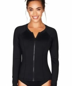 Sea Level Long Sleeve Zip Front Rashie Black