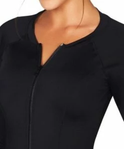 Sea Level Long Sleeve Zip Front Rashie Black -Cheap Swimweargalore Store slvsl5058p sea level long sleeve zip front rashie 3 2