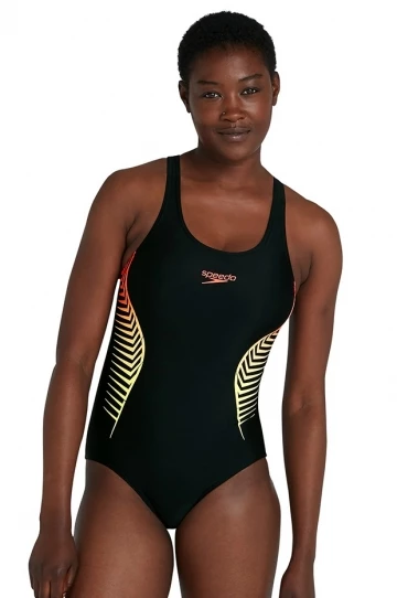 Speedo Placement Muscleback One Piece Black/Orange 1 Speedo Placement Muscleback One Piece Black/Orange