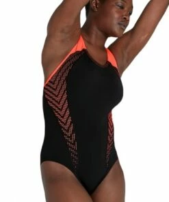 Speedo Placement Laneback One Piece Black/Orange