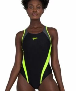 Speedo Splice Muscleback One Piece Black/Yellow