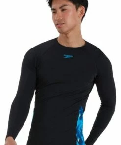 Speedo Mens Splice Printed Suntop Black/Blue -Cheap Swimweargalore Store sp13217g732.962 speedo mens splice printed sun top1