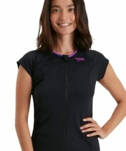 Speedo Cap Sleeve Suntop Black/Orchid