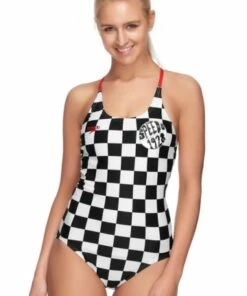 Speedo Checkerboard Loopback One Piece Black/White