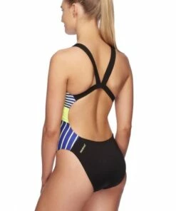 Speedo Geo Slice Leaderback One Piece Black/Lime -Cheap Swimweargalore Store sp2231e8216.986 speedo geo slice leaderback one piece on body back