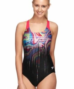 Speedo Swirl Powerstrike Leaderback One Piece Black