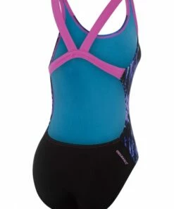 Speedo Sparkler Powerstrike Leaderback One Piece Black/Violet -Cheap Swimweargalore Store sp22p597791 speedo sparkler powerstrike leaderback one piece1