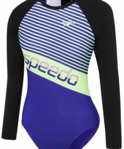 Speedo Geo Slice Sunsuit Black/Blue -Cheap Swimweargalore Store sp7707h8065.962 speedo geo slice sunsuit front