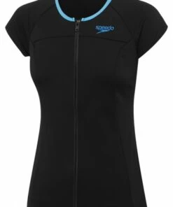 Speedo Cap Sleeve Suntop Black/Blue -Cheap Swimweargalore Store sp77s335773.962 speedo cap sleeve suntop front