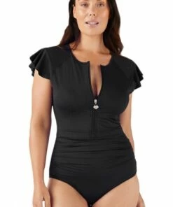 Sunsoaked Janie Plain Sunsuit Nero -Cheap Swimweargalore Store sso700531.003 sunsoaked janie plain one piece2