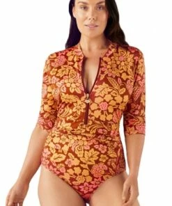 Sunsoaked Peonia Bree Half Sleeve Sunsuit Red/Yellow