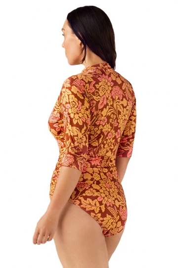 Sunsoaked Peonia Bree Half Sleeve Sunsuit Red/Yellow 2 Sunsoaked Peonia Bree Half Sleeve Sunsuit Red/Yellow - Image 2