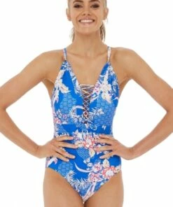 Sunseeker Paloma Lace Up One Piece Blue