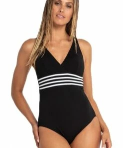 Sunseeker Pool Contrast Tape Cross Strap One Piece Black