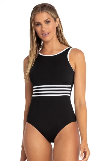 Sunseeker Pool Contrast Tape High Neck One Piece Ink 3 Sunseeker Pool Contrast Tape High Neck One Piece Ink - Image 3