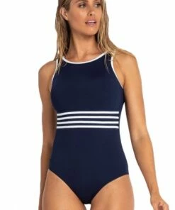 Sunseeker Pool Contrast Tape High Neck One Piece Ink