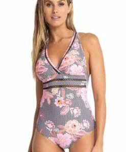 Sunseeker Tiki Cross Strap One Piece Black