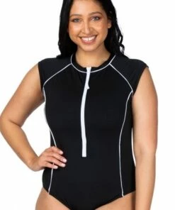 Sunseeker Zip Cap Sleeve Sunsuit Black