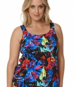T.H.E. Swimwear Neon Lights D/DD Cup Tankini Separate Black/Red