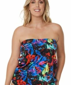 T.H.E. Swimwear Neon Lights Bandeau Tankini Separate Black/Red