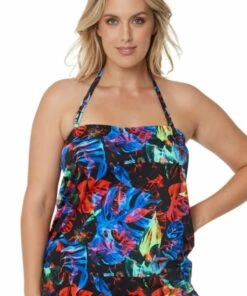 T.H.E. Swimwear Neon Lights Bandeau Tankini Separate Black/Red -Cheap Swimweargalore Store the1713755 t.h.e. swimwear neon lights bandeau tankini 1