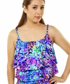 T.H.E. Swimwear Caribbean Cruise Tier Tankini Separate Blue/Pink