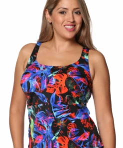 T.H.E. Swimwear Neon Lights D/DD Cup Tankini Black/Red