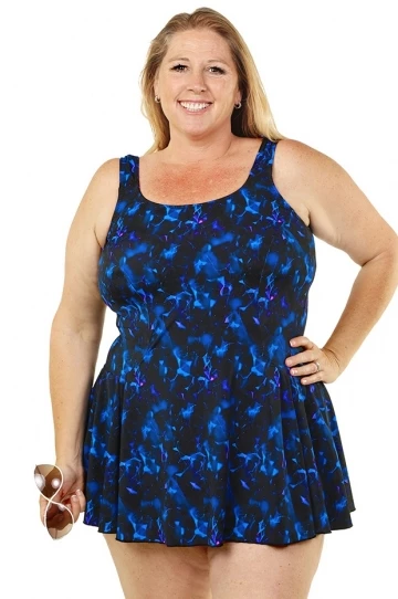 T.H.E. Swimwear Star Connection Swim Dress + Black/Blue 1 T.H.E. Swimwear Star Connection Swim Dress + Black/Blue