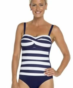 Togs Swimwear Nautical Stripe Bandeau One Piece Navy/White -Cheap Swimweargalore Store tog1001202.910 nauticalstripe bandeau op2