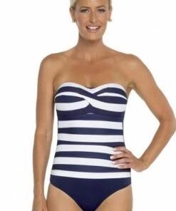 Togs Swimwear Nautical Stripe Bandeau One Piece Navy/White
