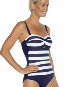 Togs Swimwear Nautical Stripe Bandeau One Piece Navy/White -Cheap Swimweargalore Store tog1001202.910 nauticalstripe bandeau op4