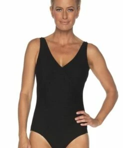 Togs Swimwear Textured Cross Over One Piece Black