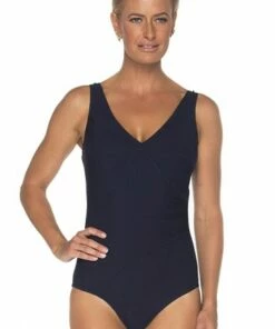 Togs Swimwear Textured Cross Over One Piece Navy