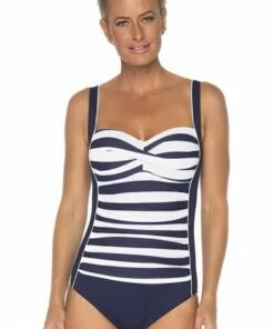 Togs Swimwear Nautical Stripe Ruched One Piece Navy/White