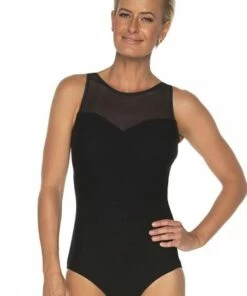 Togs Swimwear Textured Mesh High Neck One Piece Black