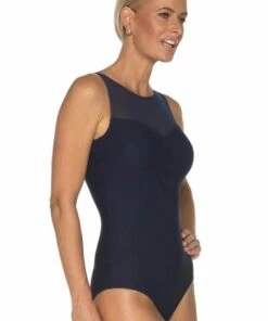 Togs Swimwear Textured Mesh High Neck One Piece Navy -Cheap Swimweargalore Store tog1026166.440 texturedmesh highneck op2 1