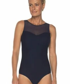 Cheap Swimweargalore Store 17 Togs Swimwear Textured Mesh High Neck One Piece Navy
