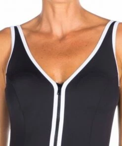 Togs Swimwear V Neck Zipper One Piece Black -Cheap Swimweargalore Store tog1048012 detail