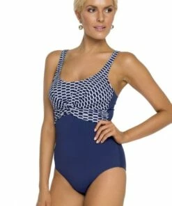 Togs Swimwear Ripple Twist Scoop One Piece Navy
