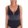 Togs Swimwear Peking Duck Bind V Neck One Piece Black