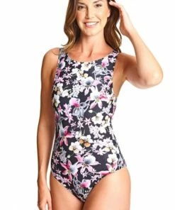Zoggs Serenity High Neck One Piece Black/Pink