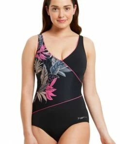 Zoggs Aruba Wrap Front One Piece Black/Pink