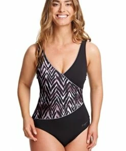 Zoggs Virtual Skin Wrap Front One Piece Black