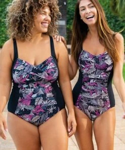 Zoggs Aruba Ruched Front One Piece Black/Pink -Cheap Swimweargalore Store zog462355arub camp1