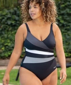 Zoggs Wrap Panel Classicback One Piece Black/Grey -Cheap Swimweargalore Store zog462363 wrap panel classicback